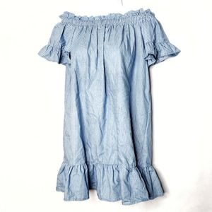 Alter'd State Off The Shoulder Ruffle Short Sleeve Striped Blue Dress Size Small